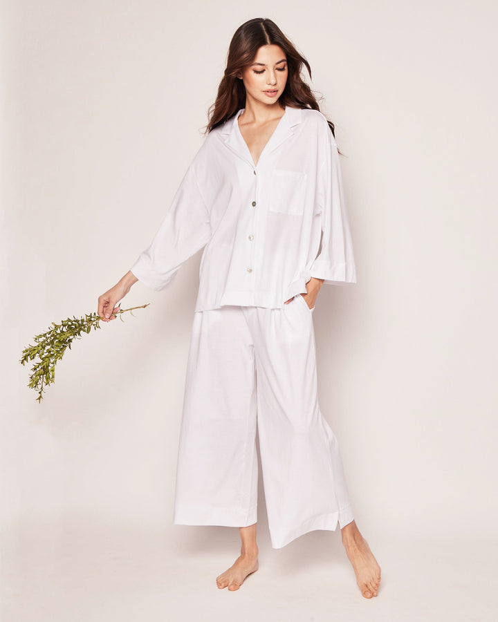 Petite Plume Pajamas Petite Plume Olivia Wide Leg Pima Pajama Set- White