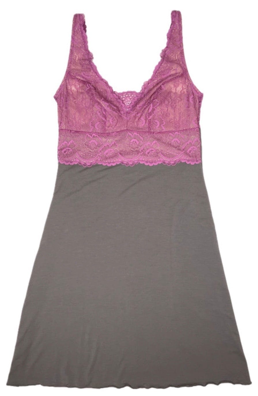 Samantha Chang Chemise Smokey Grey W/ Orchid Lace / S Samantha Chang Home Apparel Built Up Chemise