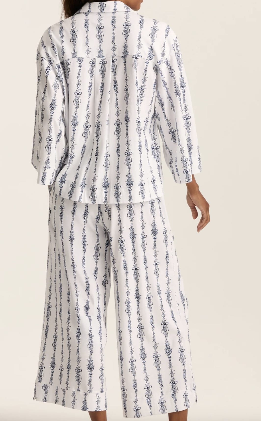 Petite Plume Olivia Wide Leg Pima Pajama Set in Navy Mayfair Toile
