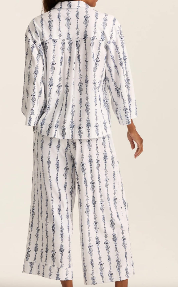 Petite Plume Olivia Wide Leg Pima Pajama Set in Navy Mayfair Toile