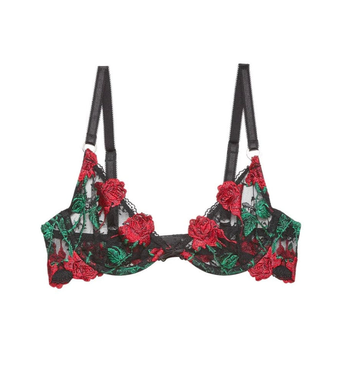 Fleur du Mal Bras Black / 34C Fleur du Mal Vampire Rose Embroidery Demi Bra