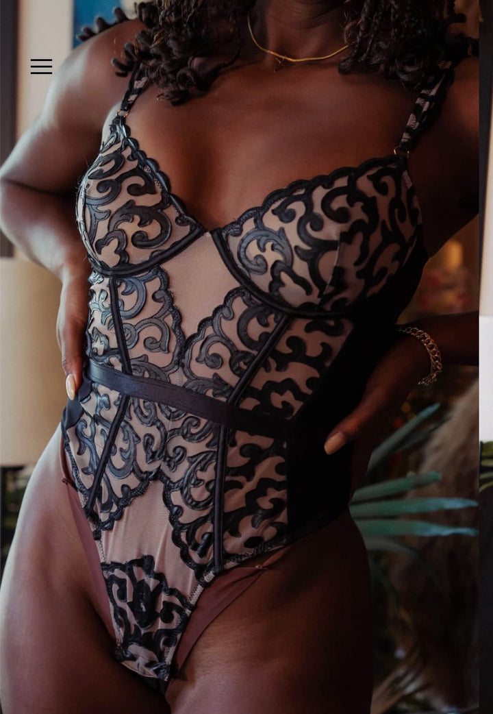 Kilo Brava bodysuit Black / S Kilo Brava Faux Laser Cut Leather Underwire Bodysuit