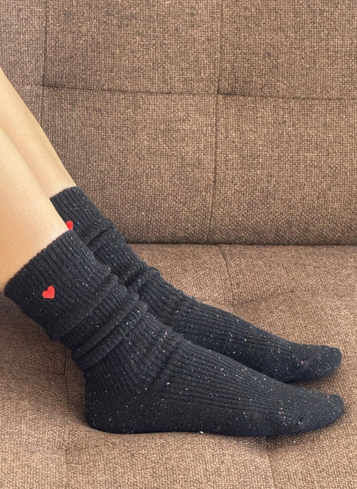 Le Bon Shoppe Socks Black + Heart / One Size (Women's US Size 6-10) Le Bon Shoppe Embroidered Snow Sock