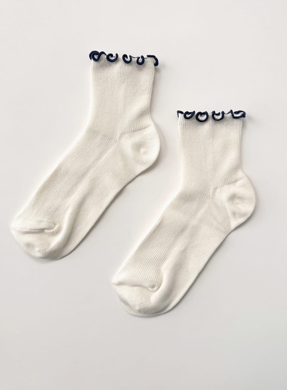 Le Bon Shoppe Socks Soft White/Navy / One Size Le Bon Shoppe Petite Ruffled Modal Sock