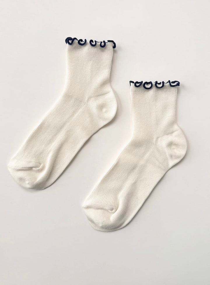 Le Bon Shoppe Socks Soft White/Navy / One Size Le Bon Shoppe Petite Ruffled Modal Sock