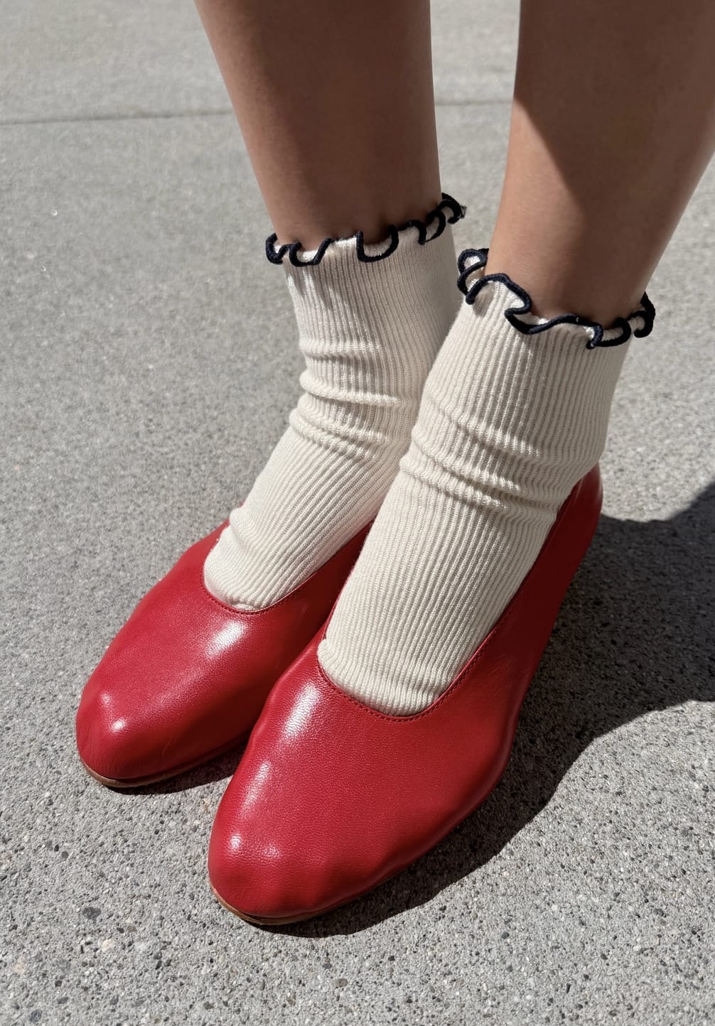 Le Bon Shoppe Socks Soft White/Navy / One Size Le Bon Shoppe Petite Ruffled Modal Sock