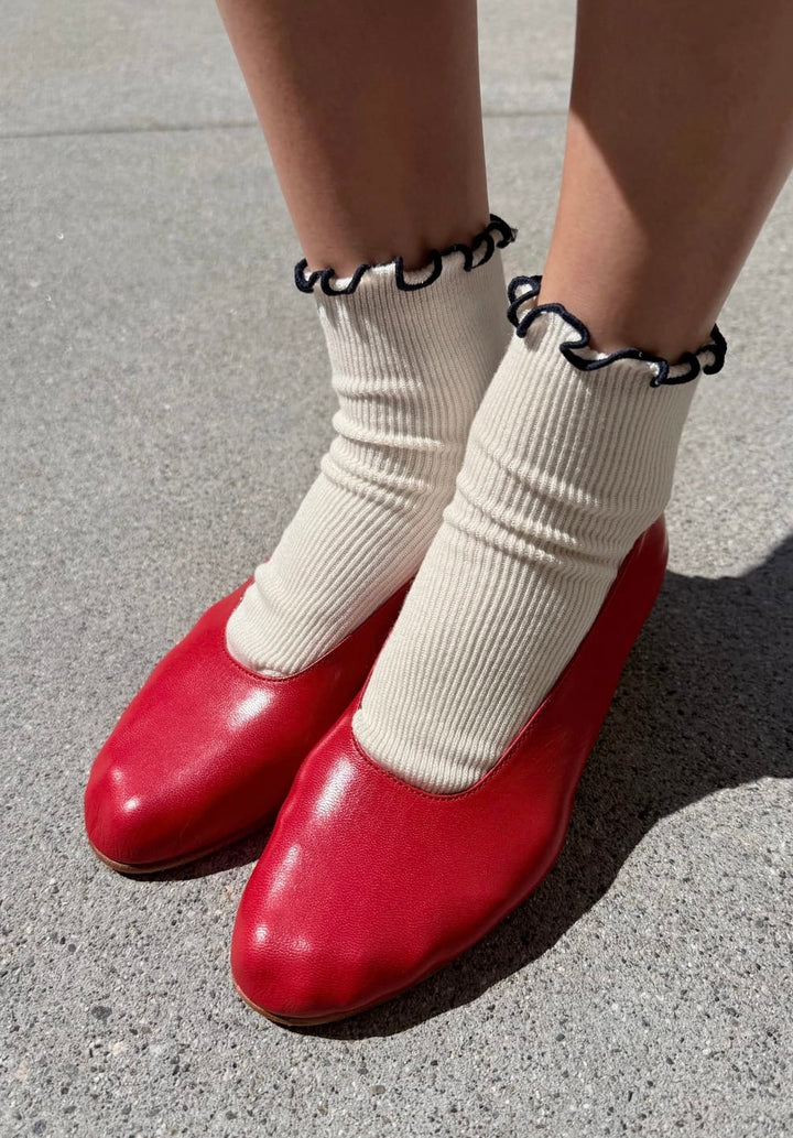 Le Bon Shoppe Socks Soft White/Navy / One Size Le Bon Shoppe Petite Ruffled Modal Sock
