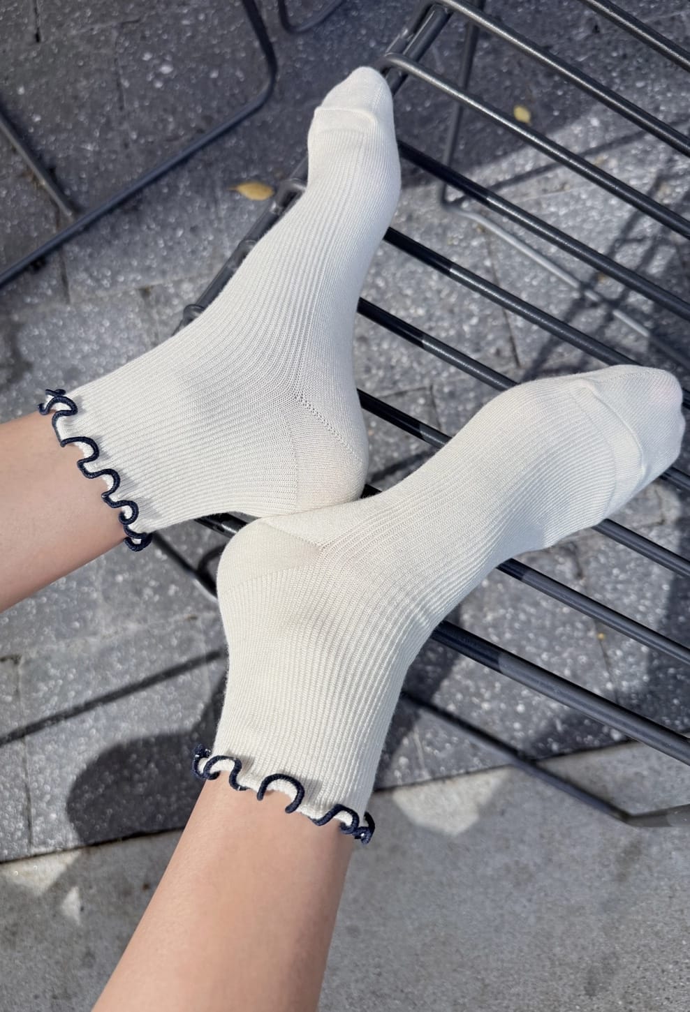 Le Bon Shoppe Socks Soft White/Navy / One Size Le Bon Shoppe Petite Ruffled Modal Sock
