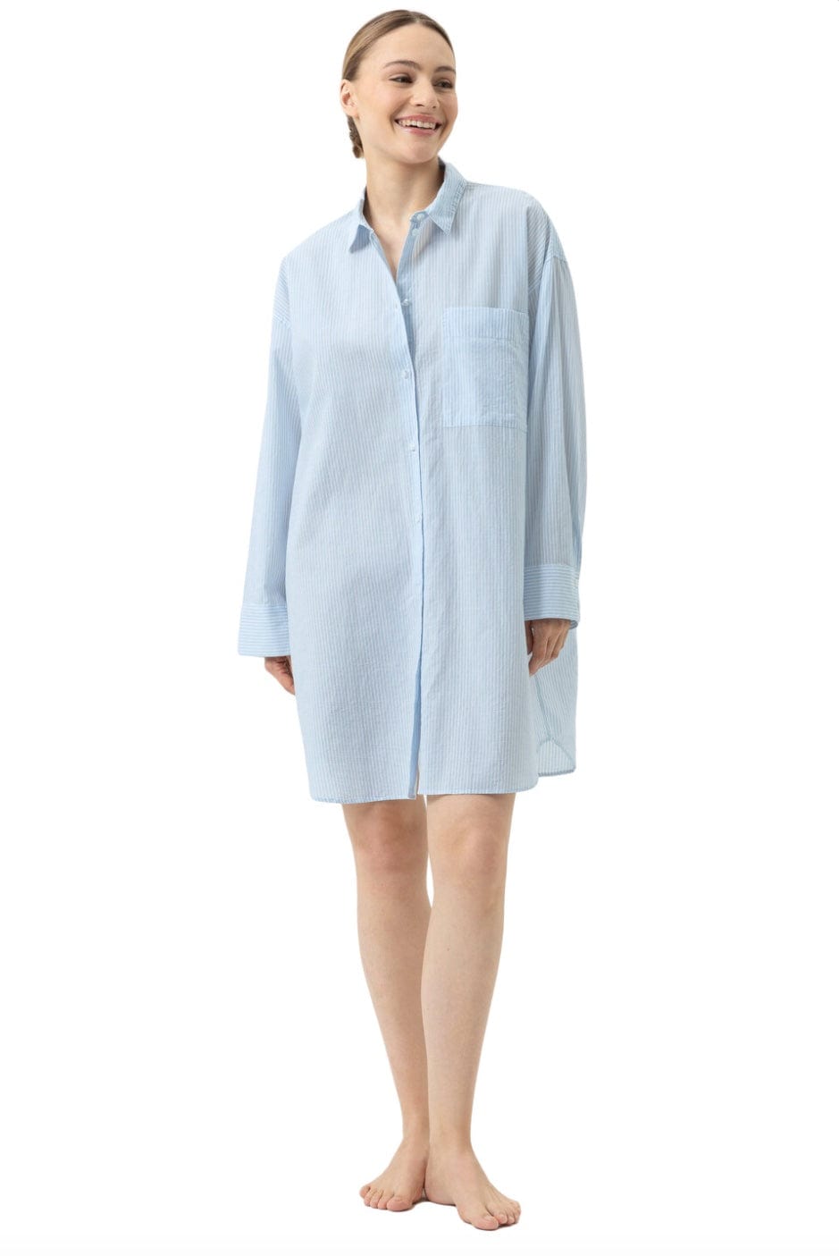 Mey sleepshirt Powder Blue / XS Mey Cotton Stripes Sleepshirt- Long Sleeve