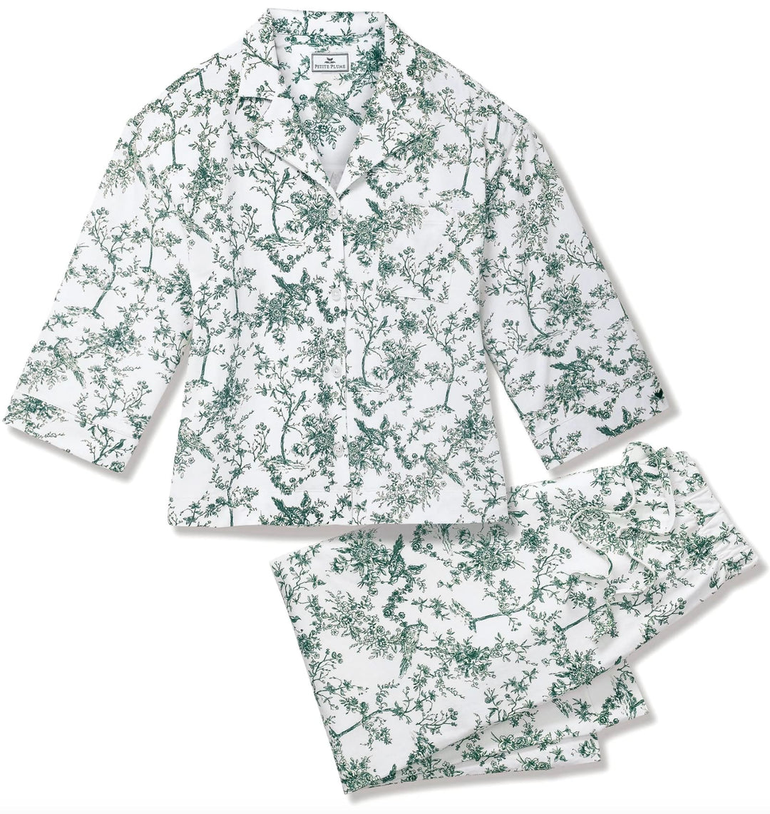 Petite Plume Pajama set Evergreen Timeless Toile / XS Petite Plume Olivia Pima Wide Leg Pajama Set - Evergreen Timeless Toile