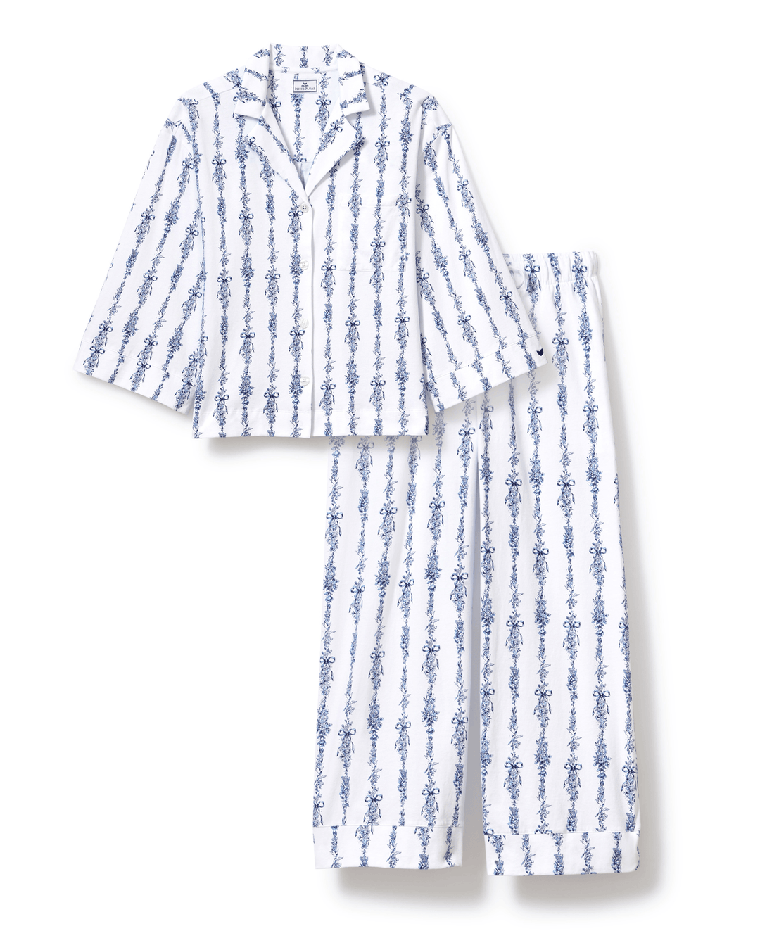 Petite Plume Pajama set Navy Mayfair Toile / XS Petite Plume Olivia Wide Leg Pima Pajama Set in Navy Mayfair Toile