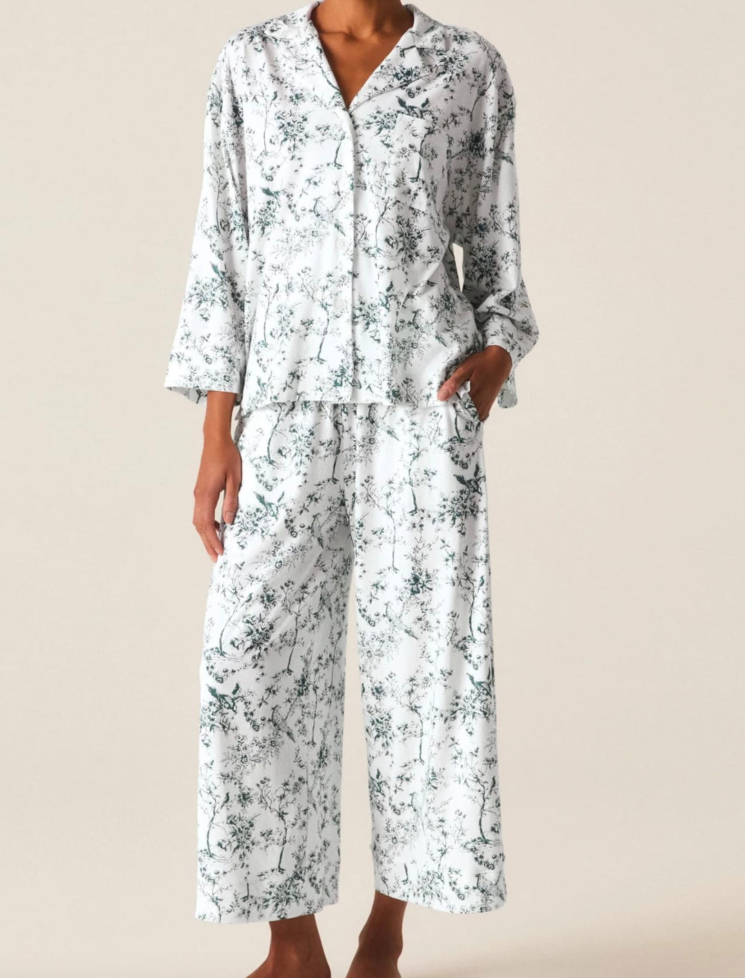 Petite Plume Pajama set Petite Plume Olivia Pima Wide Leg Pajama Set - Evergreen Timeless Toile
