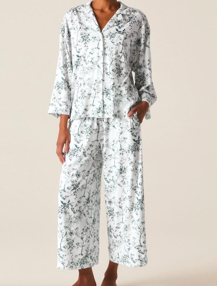Petite Plume Pajama set Petite Plume Olivia Pima Wide Leg Pajama Set - Evergreen Timeless Toile