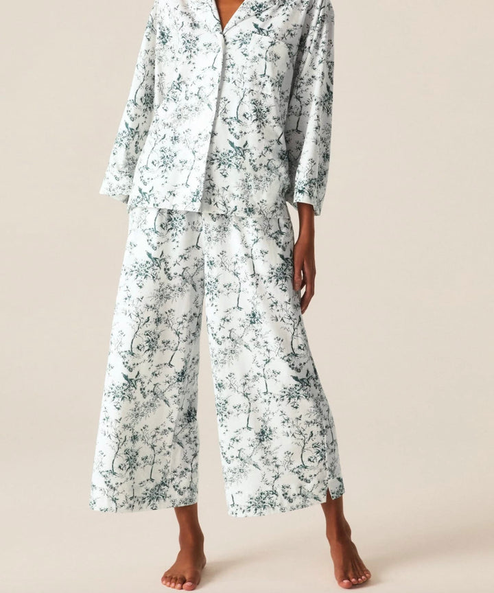 Petite Plume Pajama set Petite Plume Olivia Pima Wide Leg Pajama Set - Evergreen Timeless Toile