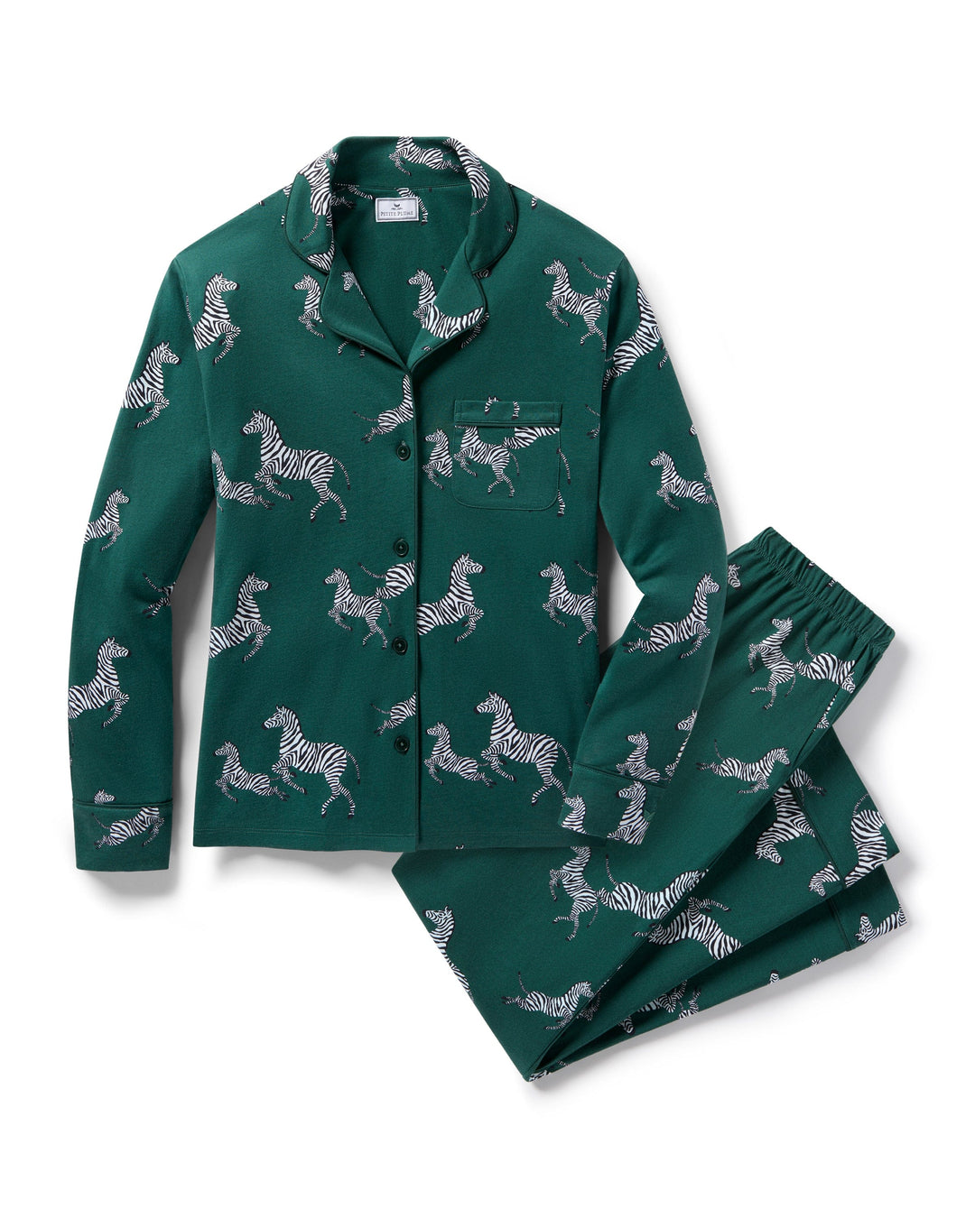 Petite Plume Pajamas Green with Zebra / S Petite Plume Women's Pima Pajama Set in Zebre de Foret