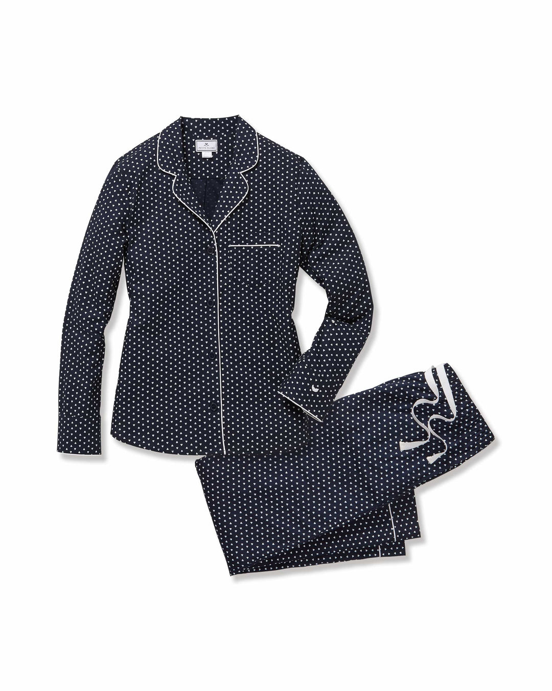 Petite Plume pajamas Navy / XS Petite Plume Women's Woven Twill Classic Pajama Set- Midnight Hearts