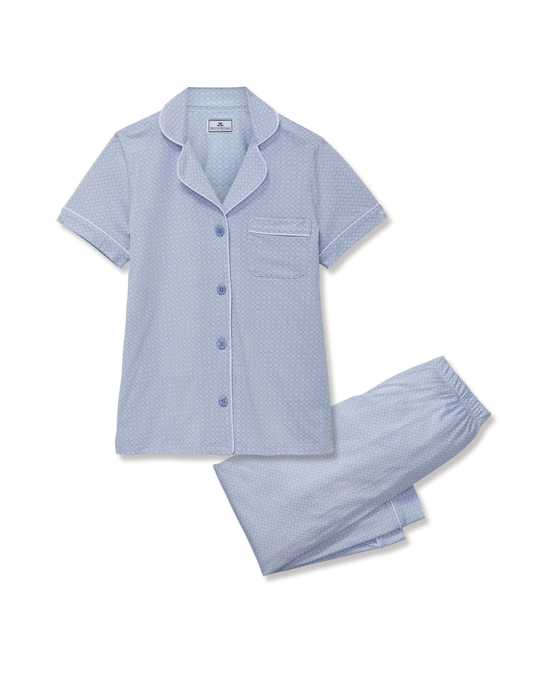 Petite Plume pajamas Periwinkle Geo / S Petite Plume Lightweight Pima Cropped Pajama Set in Periwinkle Geo Print