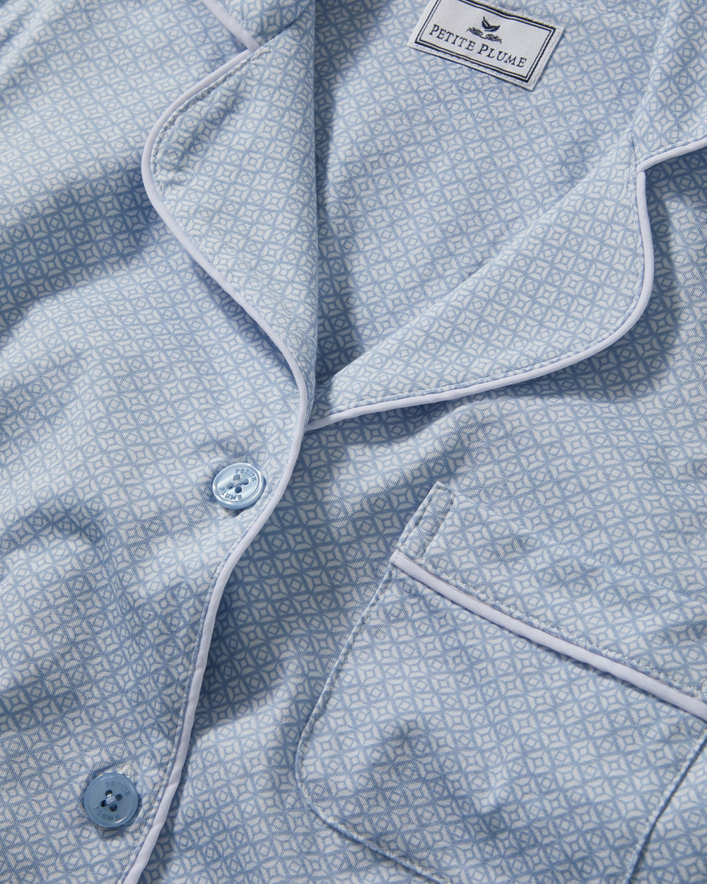 Petite Plume pajamas Petite Plume Lightweight Pima Cropped Pajama Set in Periwinkle Geo Print
