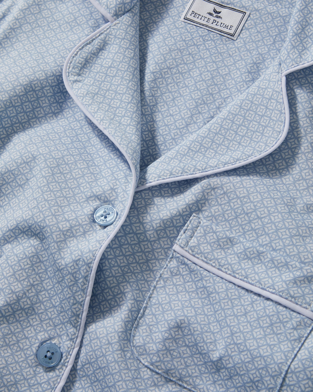 Petite Plume pajamas Petite Plume Lightweight Pima Cropped Pajama Set in Periwinkle Geo Print