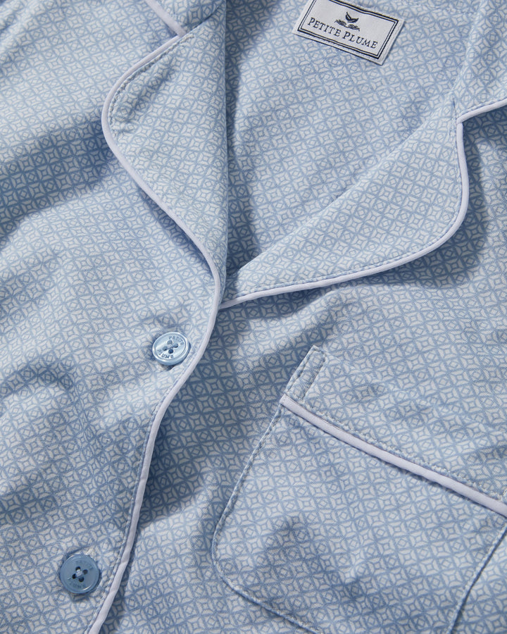 Petite Plume pajamas Petite Plume Lightweight Pima Cropped Pajama Set in Periwinkle Geo Print