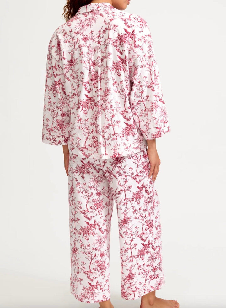 Petite Plume Pajamas Petite Plume Olivia Wide Leg Pima Pajama Set in Red Timeless Toile