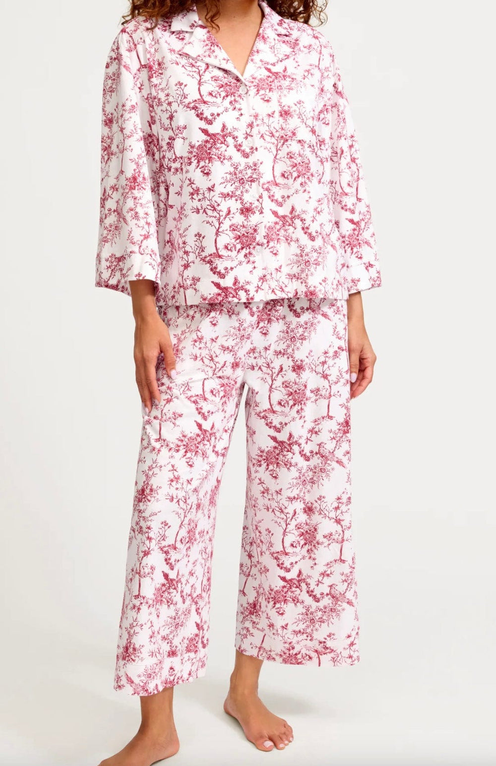 Petite Plume Pajamas Petite Plume Olivia Wide Leg Pima Pajama Set in Red Timeless Toile