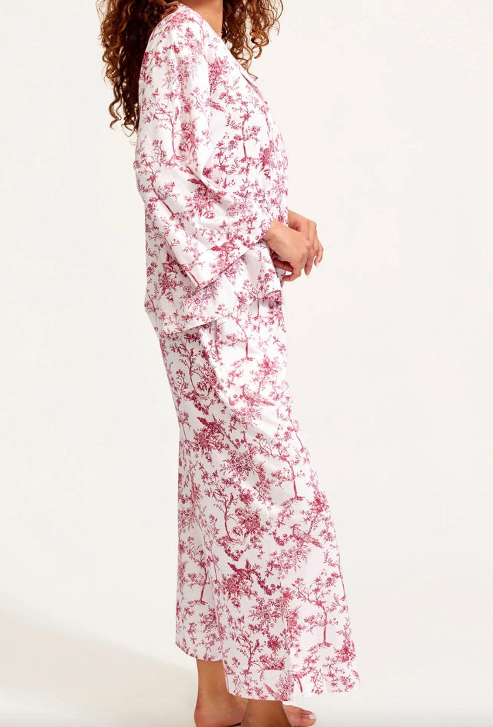 Petite Plume Pajamas Petite Plume Olivia Wide Leg Pima Pajama Set in Red Timeless Toile