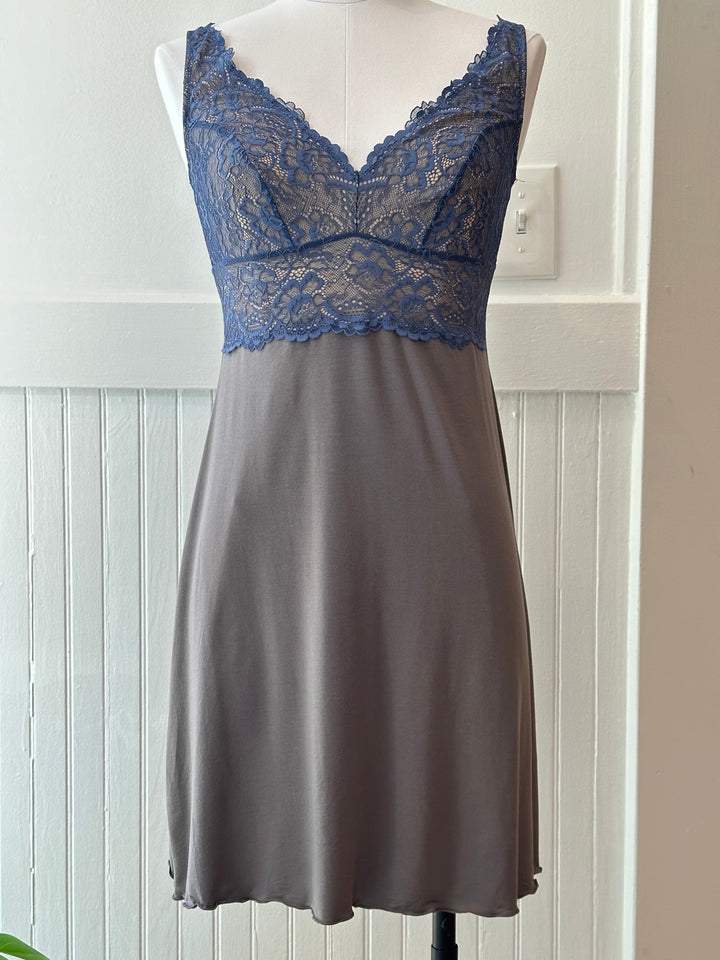 Samantha Chang Chemise Smokey Grey W/ Blue Moon Lace / S Samantha Chang Home Apparel Built Up Chemise