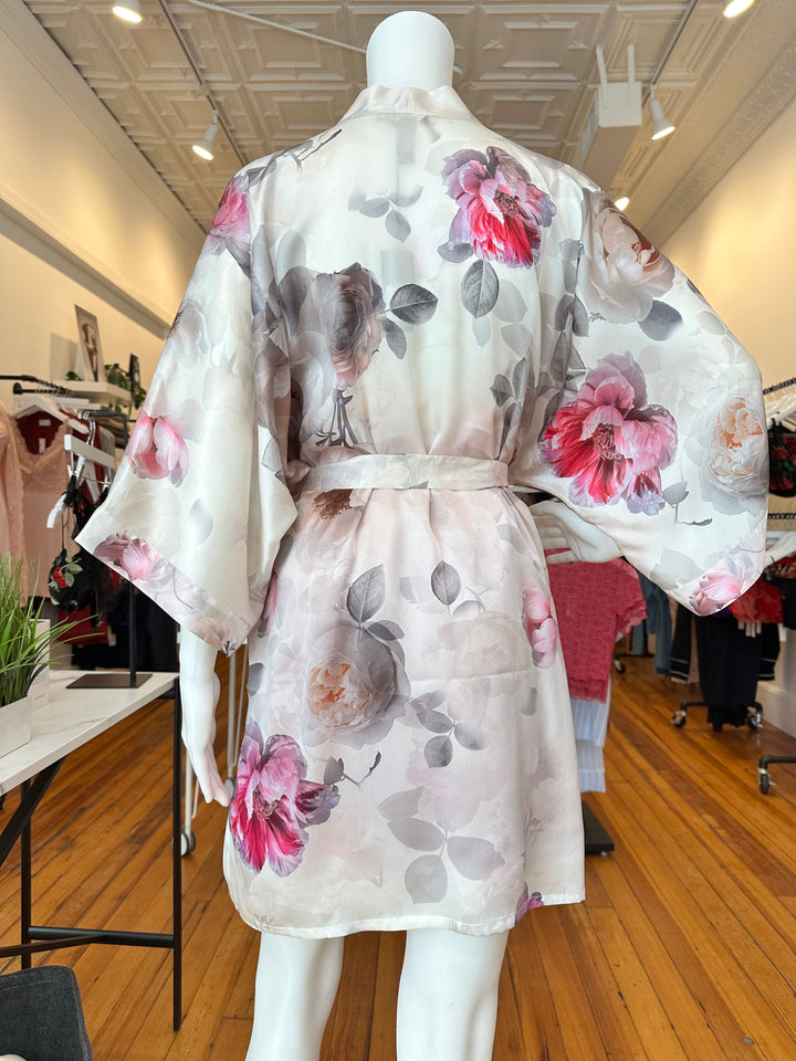 Samantha Chang robe One Size Samantha Chang Classic Silk Short Kimono- Summer Blossoms