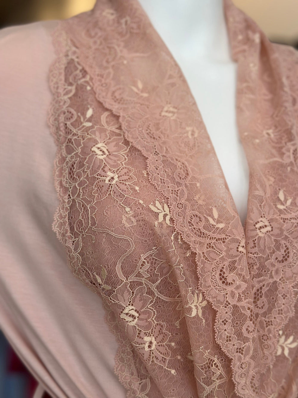 Samantha Chang robe Pink Sand with Pink Salt/Vanilla Lace / M Samantha Chang Home Apparel Lace Front Robe