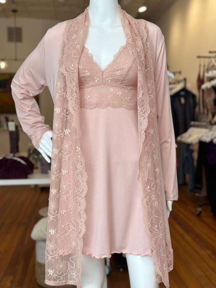 Samantha Chang robe Pink Sand with Pink Salt/Vanilla Lace / M Samantha Chang Home Apparel Lace Front Robe