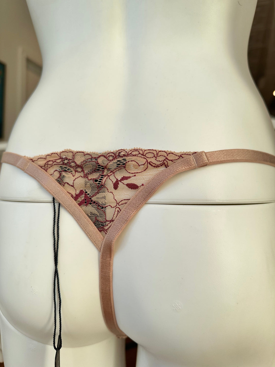 Samantha Chang thongs Cranberry with Nude / OS Samantha Chang All Lace Amour String Thong with Adjustable Strap