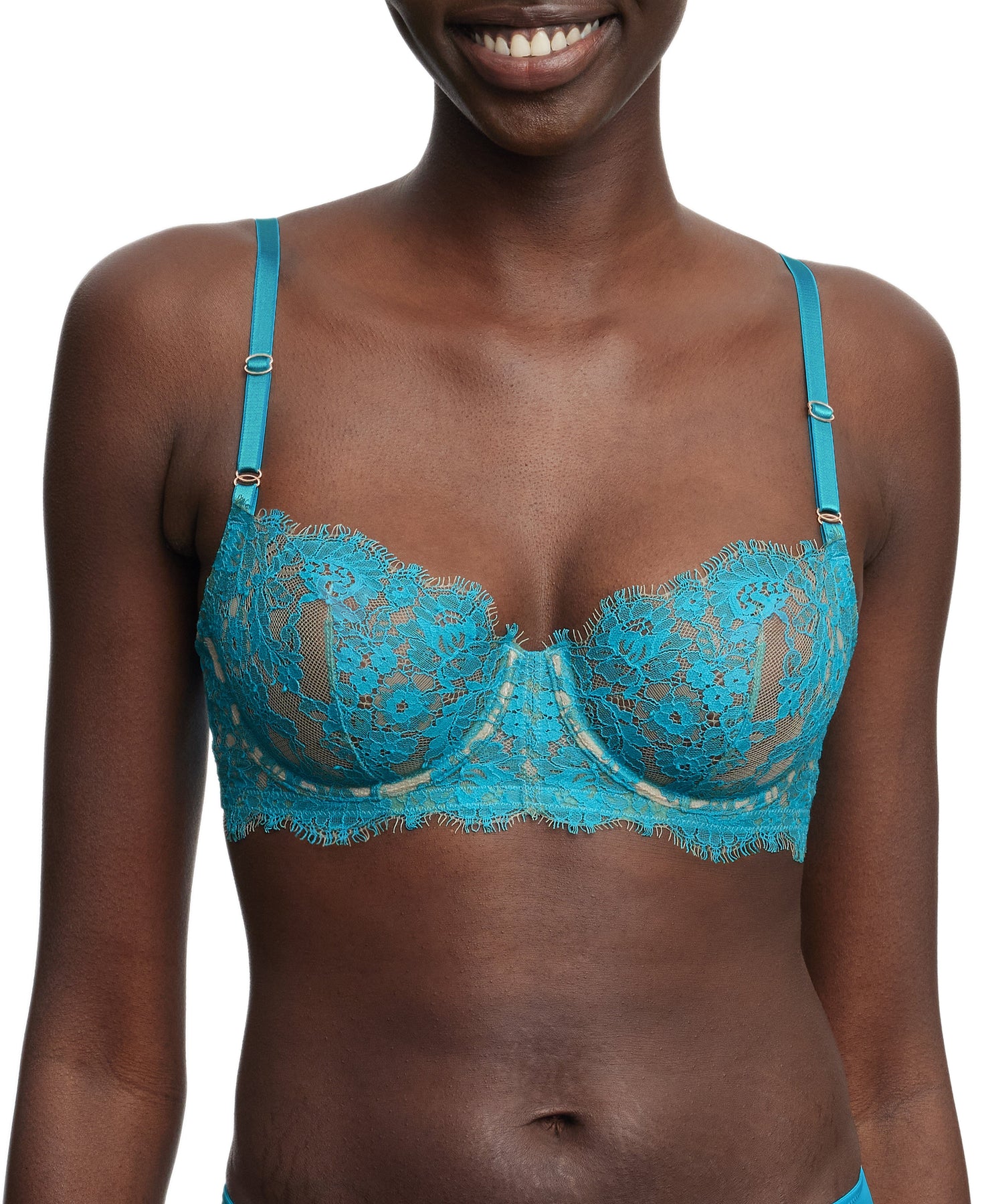 MELENECA Balconette Underwire Sexy Lace Bra for Women Blue 36C