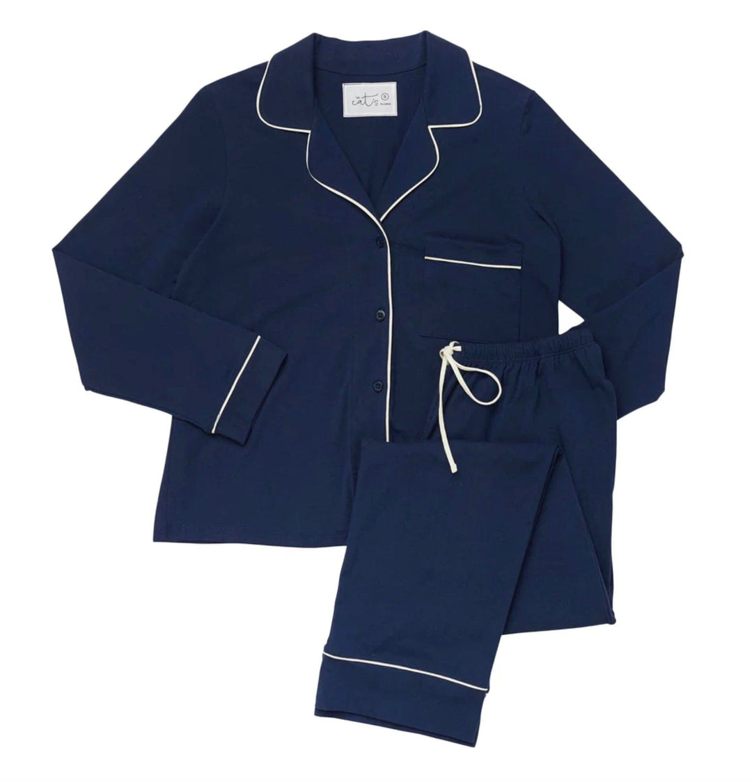 The Cat's Pajamas pajamas Marine Blue / XS The Cat's Pajamas Classic Pima Knit Long Sleeve and Pant Set