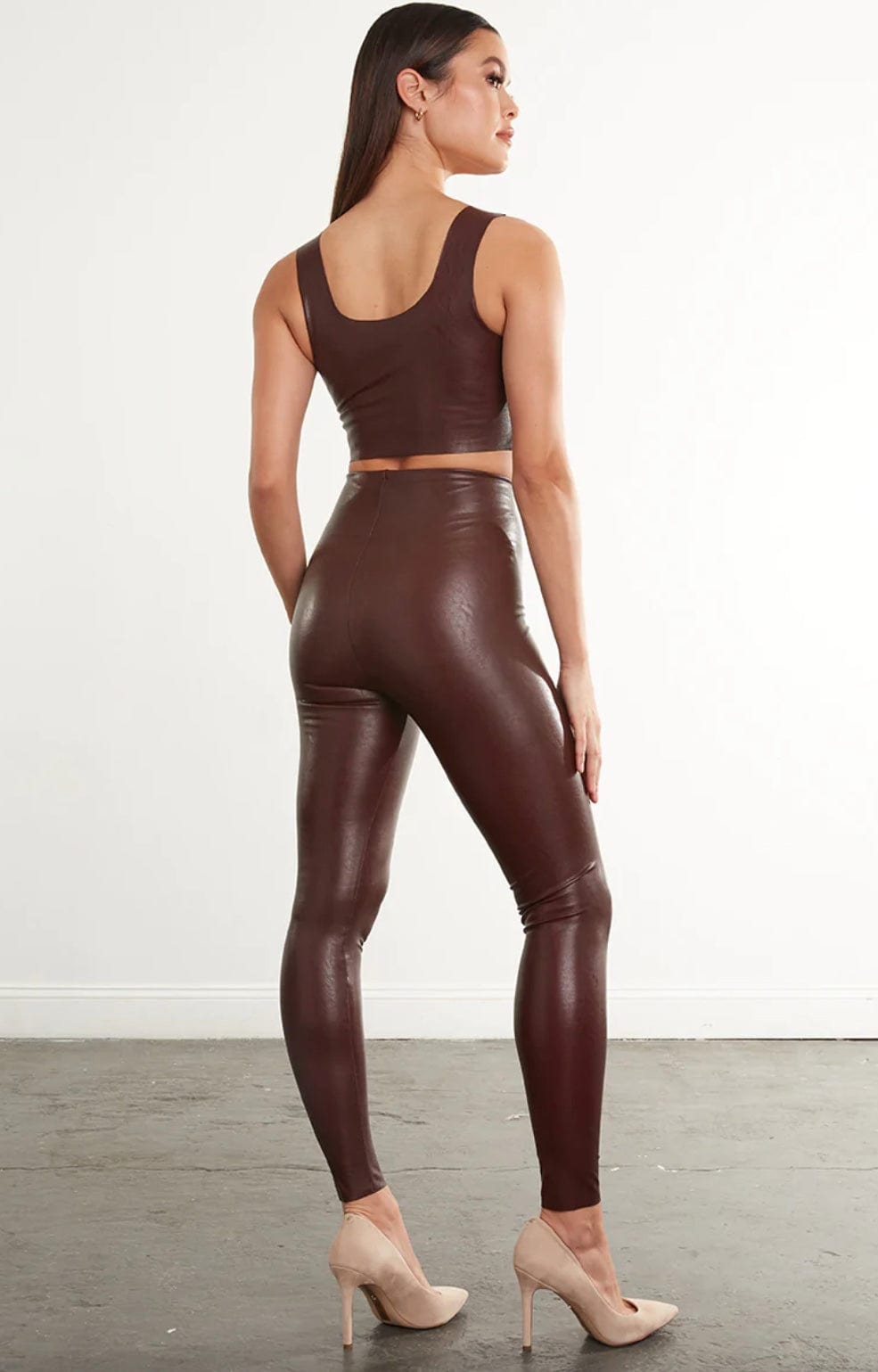 Women's Faux Leather Leggings Chocolate Bolf W7529 CZEKOLADOWY