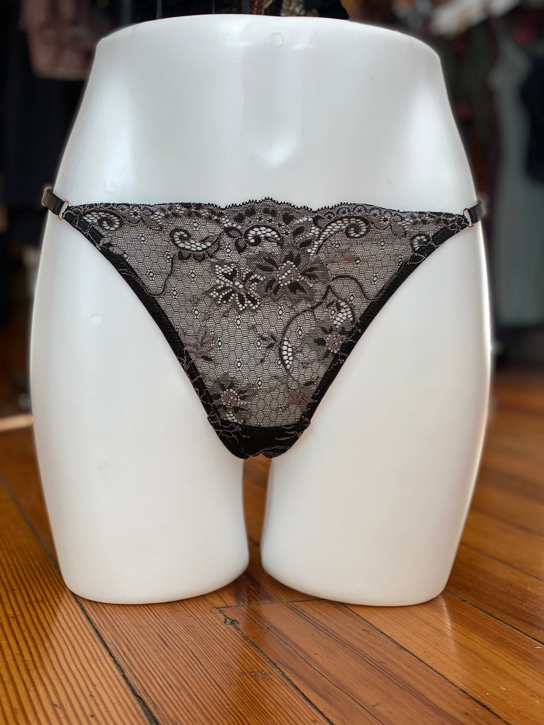 Samantha Chang thongs Cross-Dye Lilac Grey / OS Samantha Chang All Lace Amour String Thong with Adjustable Strap