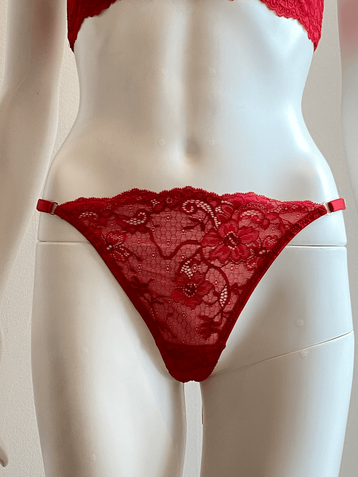 Samantha Chang thongs True Red / OS Samantha Chang All Lace Amour String Thong with Adjustable Strap